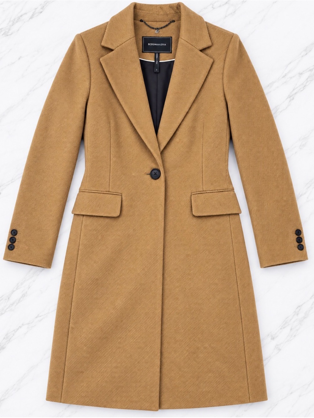 BCBGMAXAZRIA Camel Tailored Long Coat Size Small